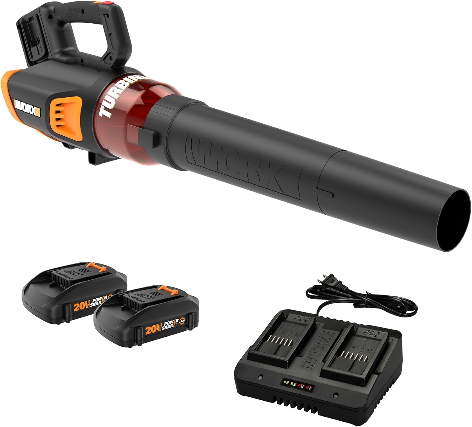 WORX WG584 40V Cordless Leaf Blower, Electric Blower for Lawn Care wth Brushless Motor, 2 Batteries & Charger Included