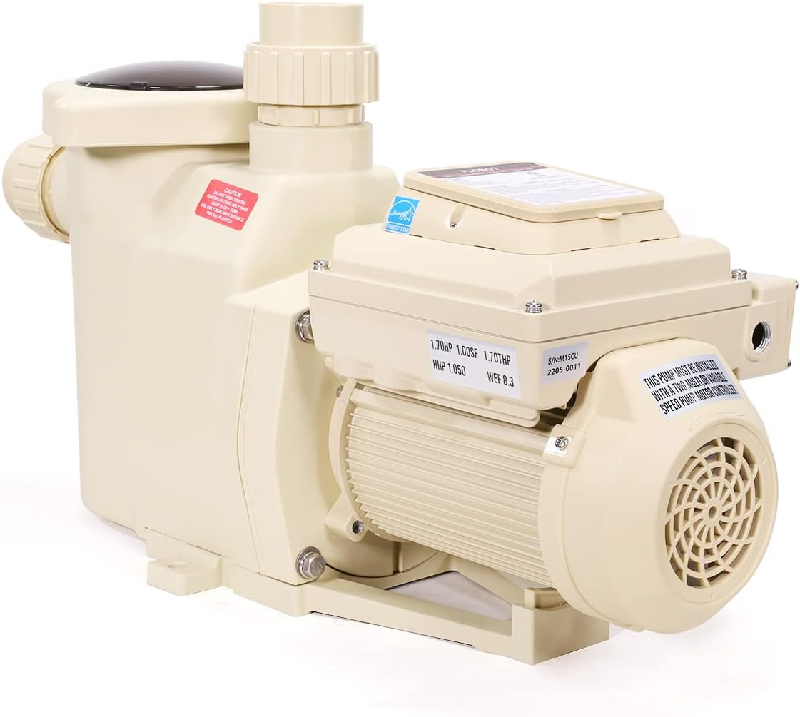 XtremepowerUS 1.5HP Variable Speed Swimming Pool Pump High-Flo Inground Spa Pool 230V, Energy Star Certified With 1.5/2″ Fitting Included Set