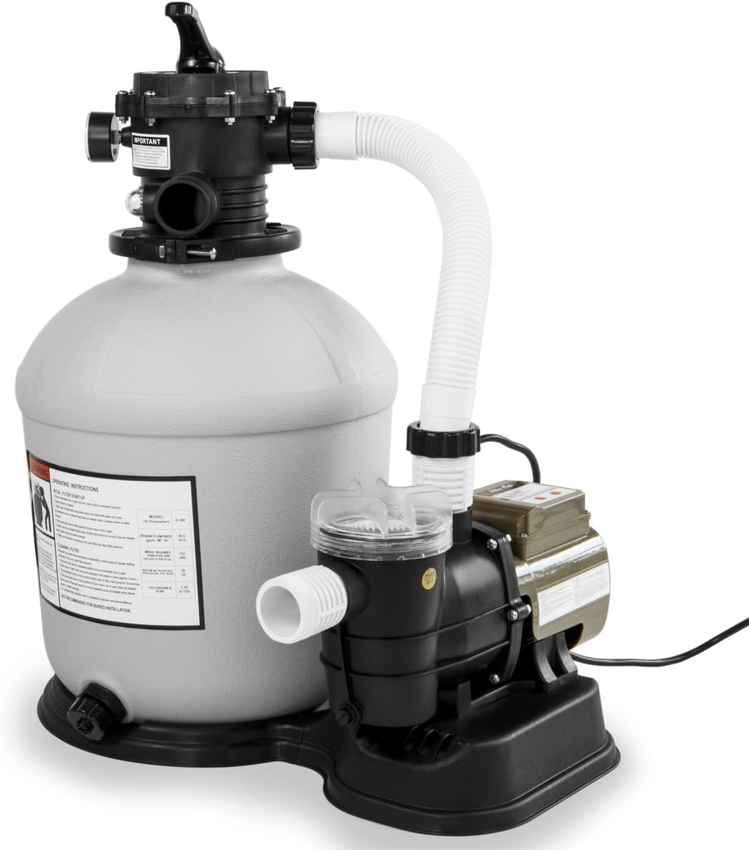 XtremepowerUS 3,100GPH Swimming Pool 16″ Sand Filter 3/4 HP Pool Pump w/ Timer 15,000GAL Above Ground Pool Set