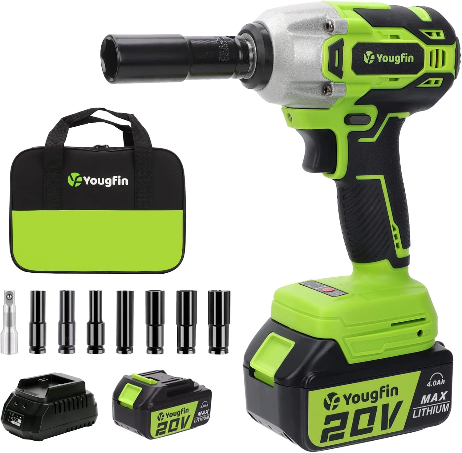 Yougfin Cordless Impact Wrench, 20V Power Brushless Impact Driver
