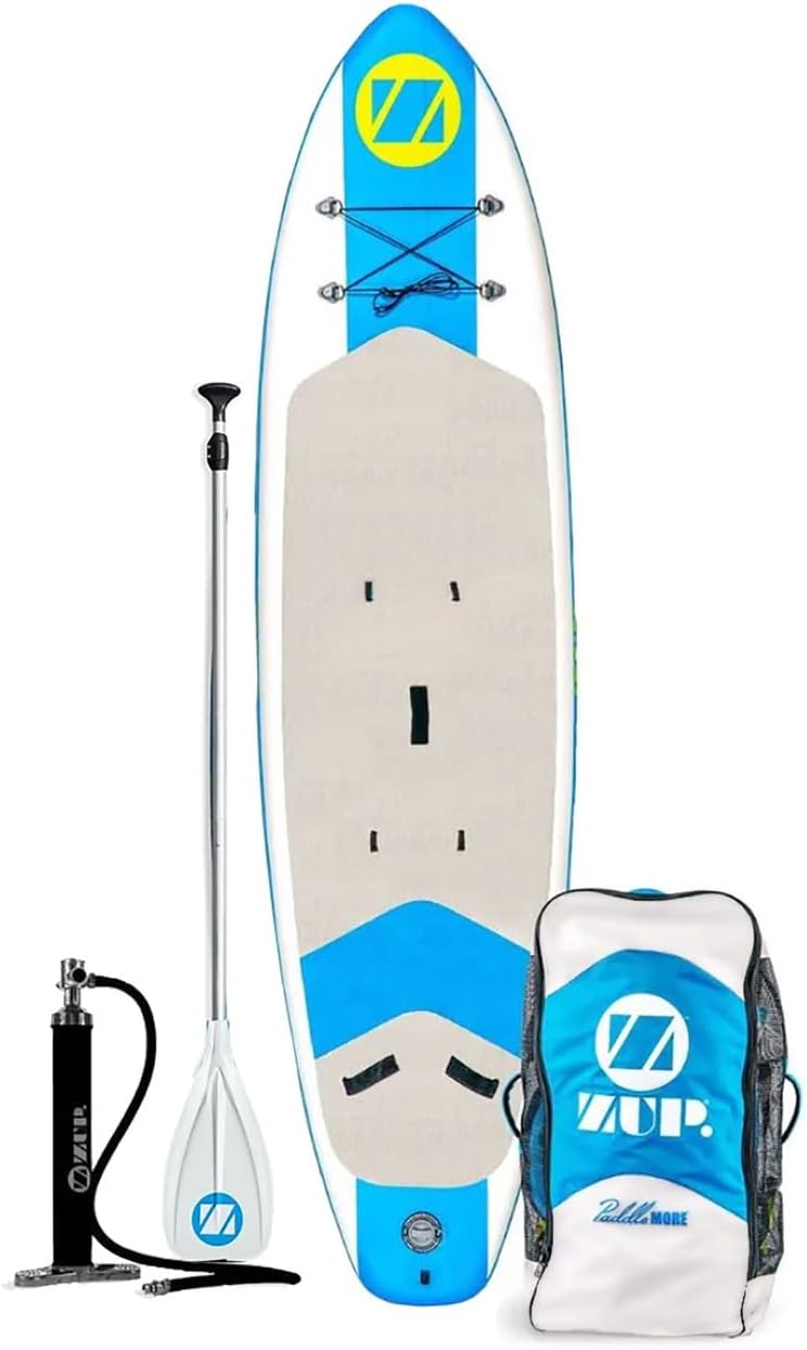 ZUP Boomer iSup, PaddleMore SUP Board Combo for All Ages, Paddleboard for Lake or River, Blue and White