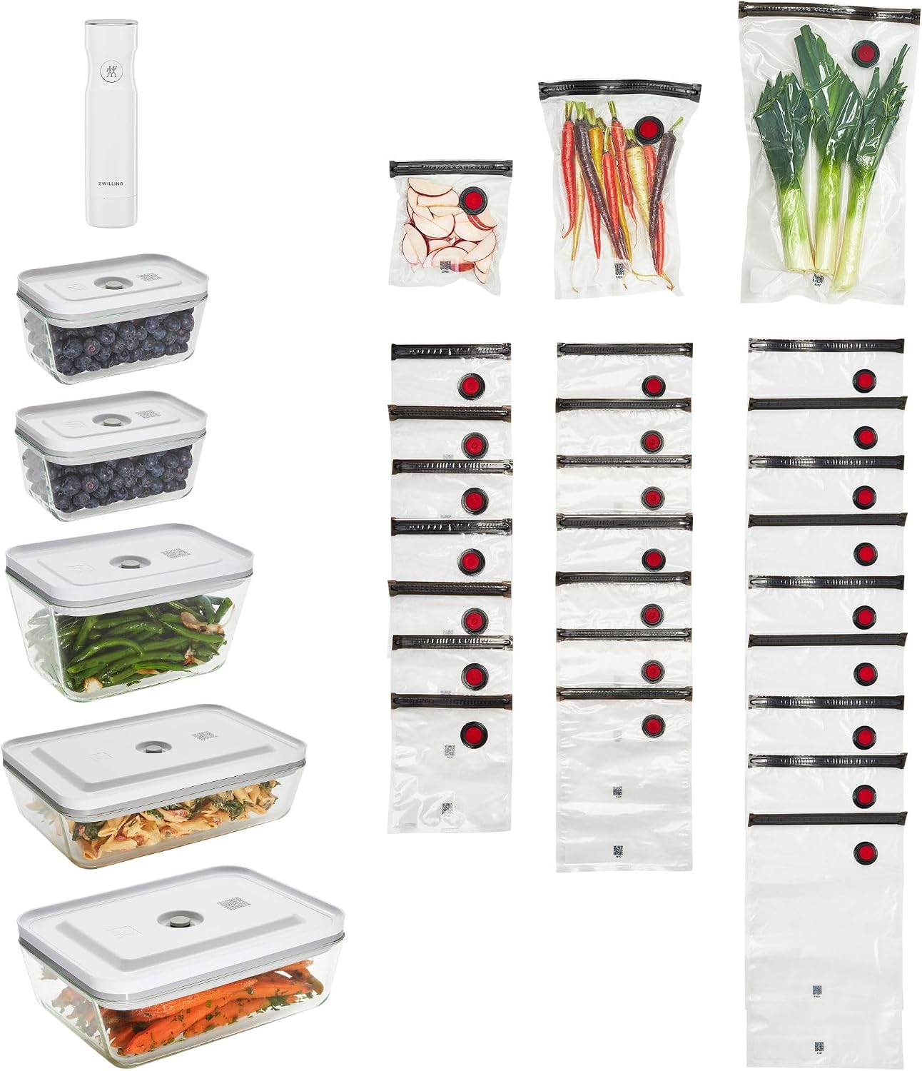 ZWILLING Fresh & Save 32pc Vacuum Starter Set, Vacuum Sealer Machine Set, Sous Vide Bags, Meal prep, Airtight Food Storage Containers Glass